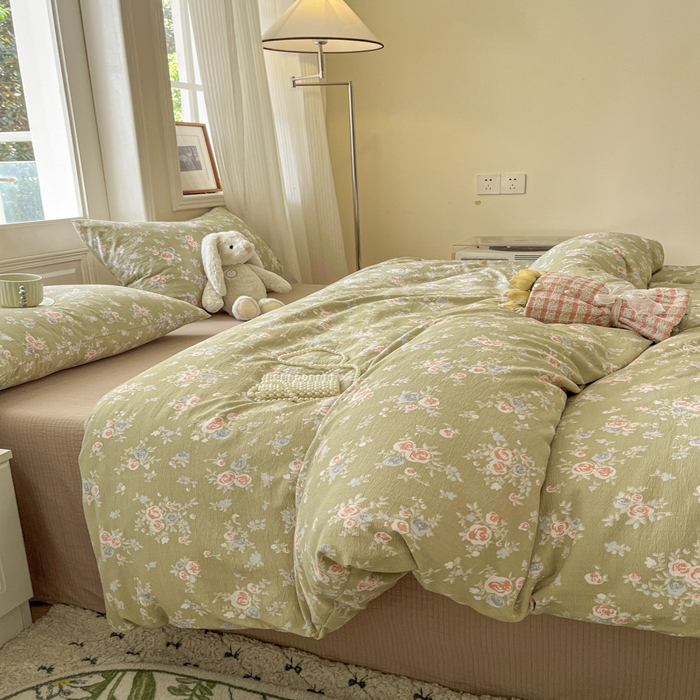 91家纺网 家纺一手货源 找家纺 港岛妹妹 2025新款高克重提花双层纱四件套-风格一 漫漫春色