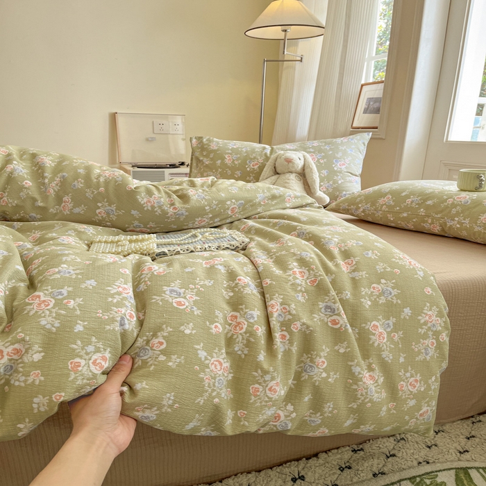 91家纺网 家纺一手货源 找家纺 港岛妹妹 2025新款高克重提花双层纱四件套-风格一 漫漫春色