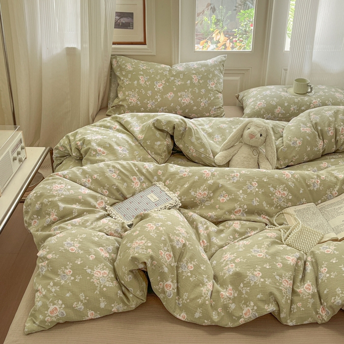 91家纺网 家纺一手货源 找家纺 港岛妹妹 2025新款高克重提花双层纱四件套-风格一 漫漫春色