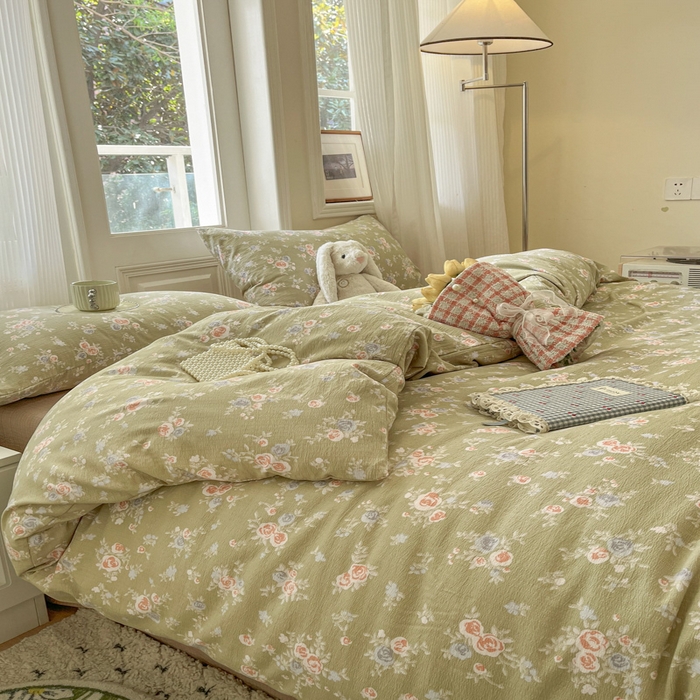 91家纺网 家纺一手货源 找家纺 港岛妹妹 2025新款高克重提花双层纱四件套-风格一 漫漫春色