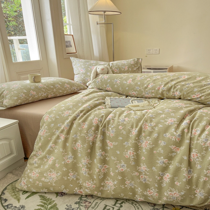 91家纺网 家纺一手货源 找家纺 港岛妹妹 2025新款高克重提花双层纱四件套-风格一 漫漫春色