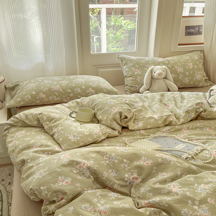 91家纺网 家纺一手货源 找家纺 港岛妹妹 2025新款高克重提花双层纱四件套-风格一 漫漫春色