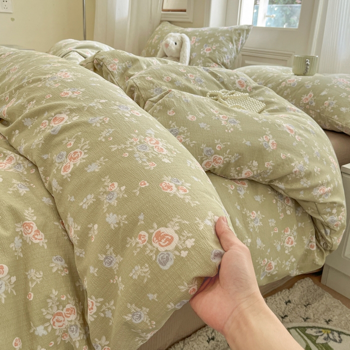 91家纺网 家纺一手货源 找家纺 港岛妹妹 2025新款高克重提花双层纱四件套-风格一 漫漫春色