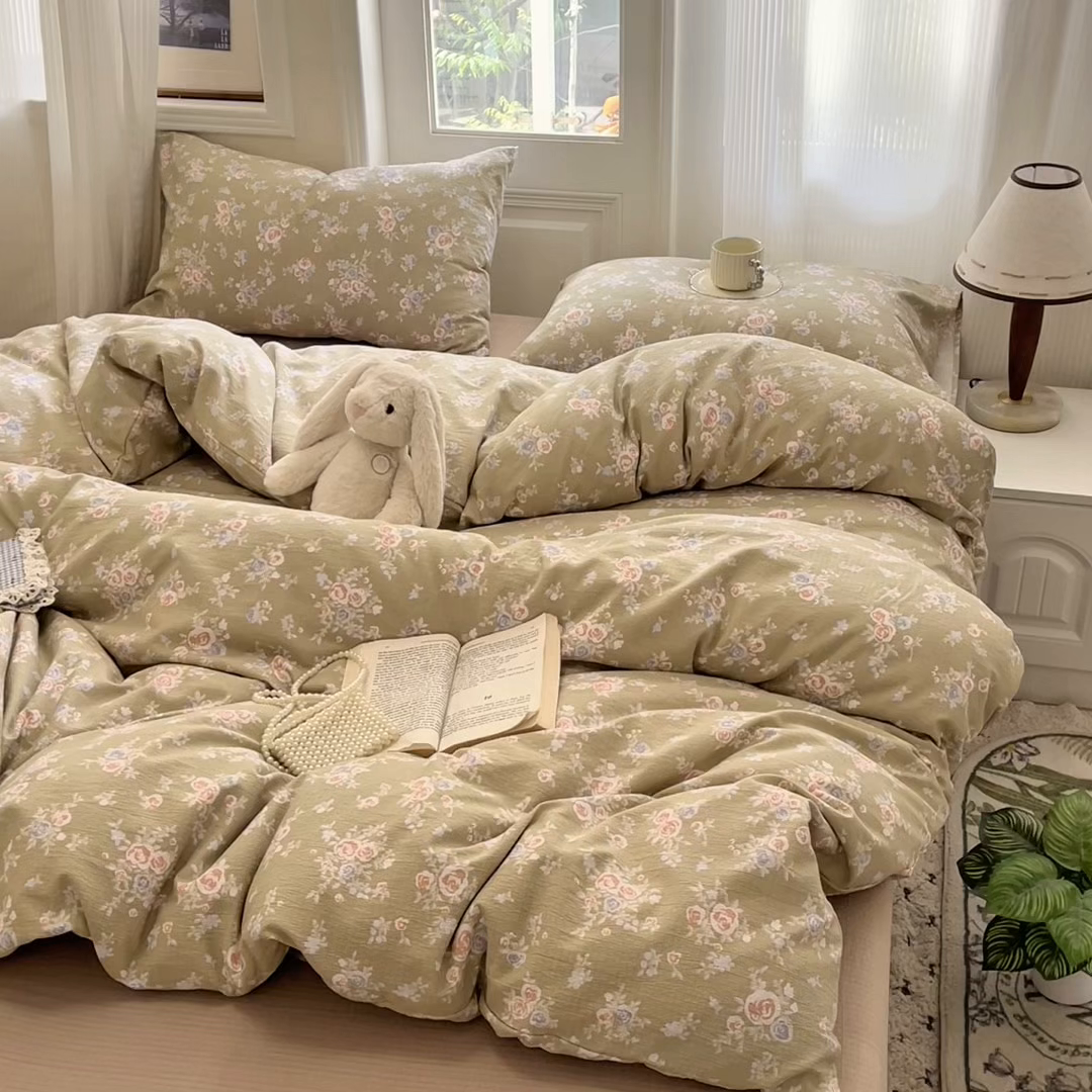 91家纺网 家纺一手货源 找家纺 港岛妹妹 2025新款高克重提花双层纱四件套-风格一 漫漫春色