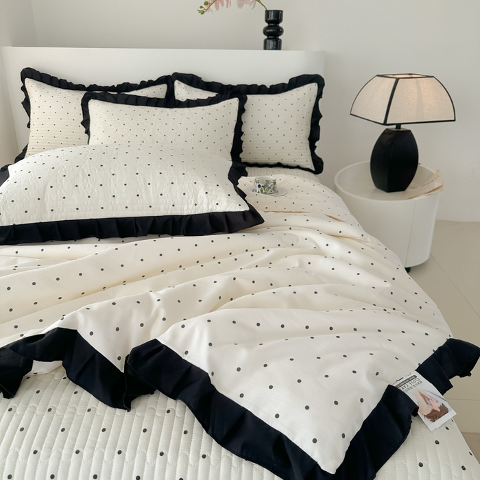 91家纺网 家纺一手货源 找家纺 同田家纺 2025新款A类水洗棉床盖夏被空调被四件套 波点