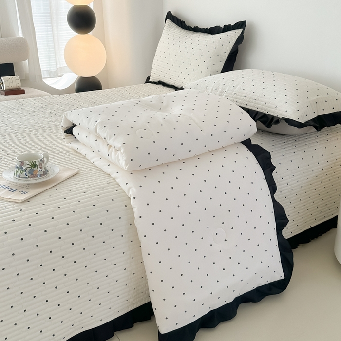 91家纺网 家纺一手货源 找家纺 同田家纺 2025新款A类水洗棉床盖夏被空调被四件套 波点