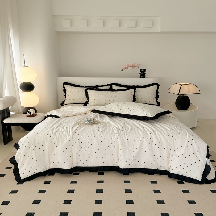 91家纺网 家纺一手货源 找家纺 同田家纺 2025新款A类水洗棉床盖夏被空调被四件套 波点