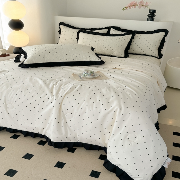 91家纺网 家纺一手货源 找家纺 同田家纺 2025新款A类水洗棉床盖夏被空调被四件套 波点