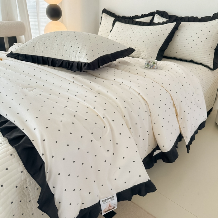 91家纺网 家纺一手货源 找家纺 同田家纺 2025新款A类水洗棉床盖夏被空调被四件套 波点