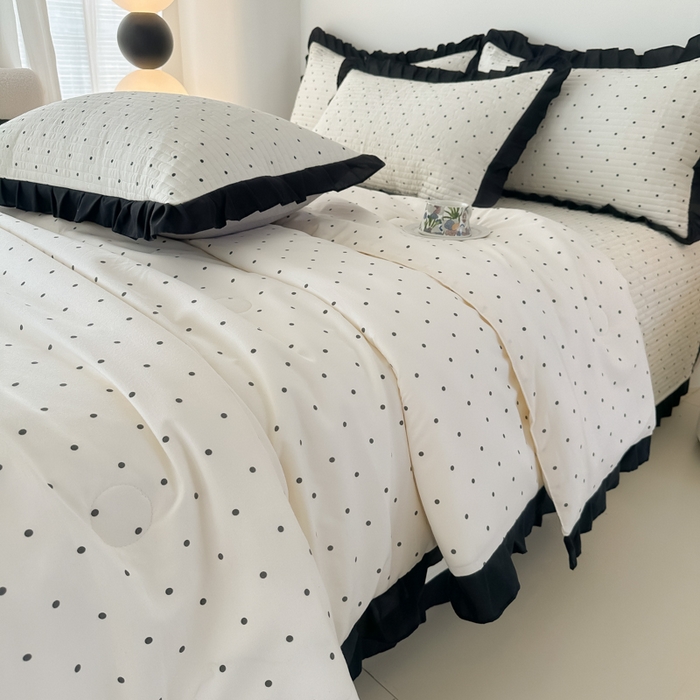 91家纺网 家纺一手货源 找家纺 同田家纺 2025新款A类水洗棉床盖夏被空调被四件套 波点