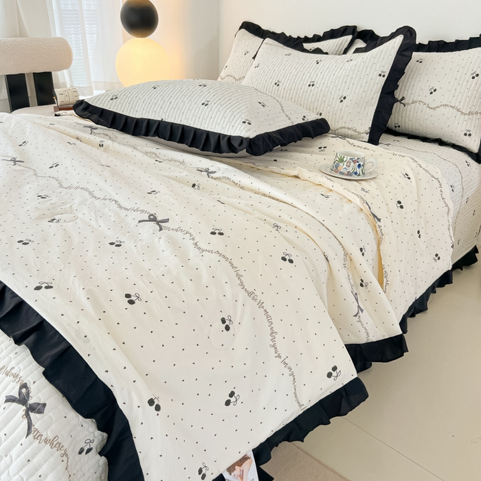 91家纺网 家纺一手货源 找家纺 同田家纺 2025新款A类水洗棉床盖夏被空调被四件套 车厘子