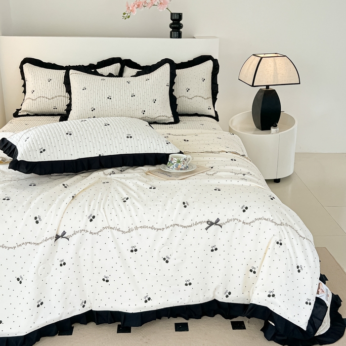 91家纺网 家纺一手货源 找家纺 同田家纺 2025新款A类水洗棉床盖夏被空调被四件套 车厘子