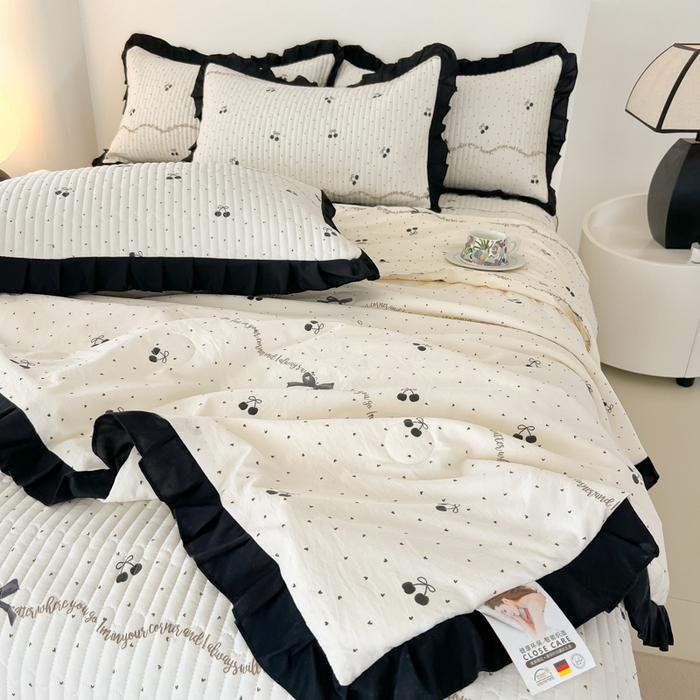 91家纺网 家纺一手货源 找家纺 同田家纺 2025新款A类水洗棉床盖夏被空调被四件套 车厘子