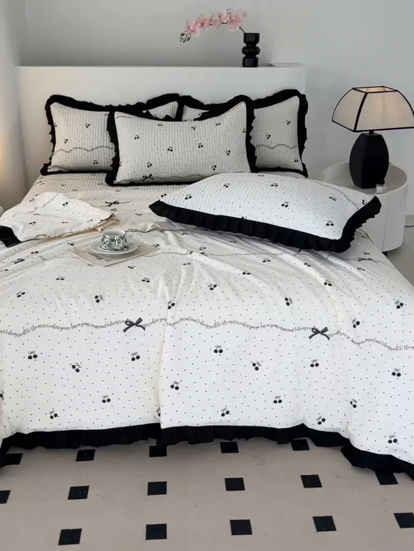 91家纺网 家纺一手货源 找家纺 同田家纺 2025新款A类水洗棉床盖夏被空调被四件套 车厘子