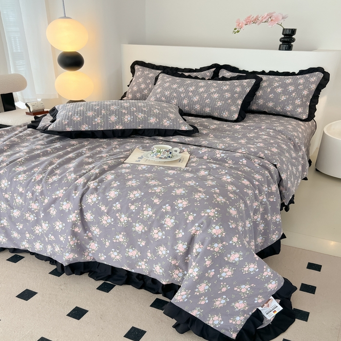 91家纺网 家纺一手货源 找家纺 同田家纺 2025新款A类水洗棉床盖夏被空调被四件套 繁花