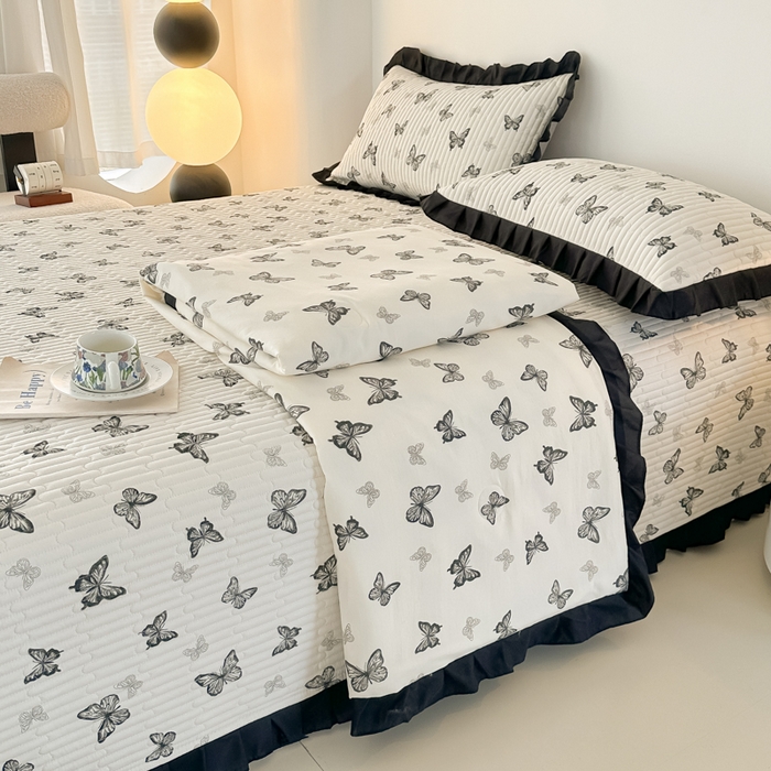 91家纺网 家纺一手货源 找家纺 同田家纺 2025新款A类水洗棉床盖夏被空调被四件套 蝴蝶