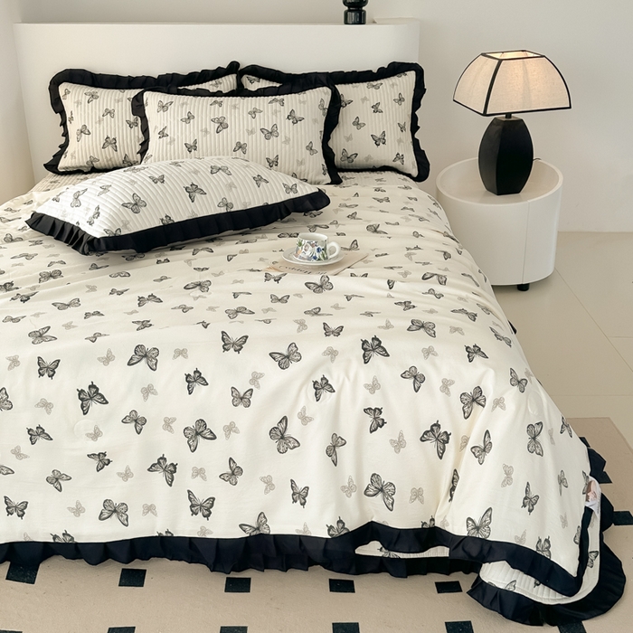 91家纺网 家纺一手货源 找家纺 同田家纺 2025新款A类水洗棉床盖夏被空调被四件套 蝴蝶