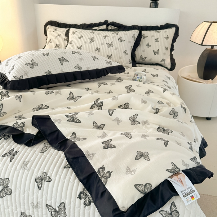 91家纺网 家纺一手货源 找家纺 同田家纺 2025新款A类水洗棉床盖夏被空调被四件套 蝴蝶