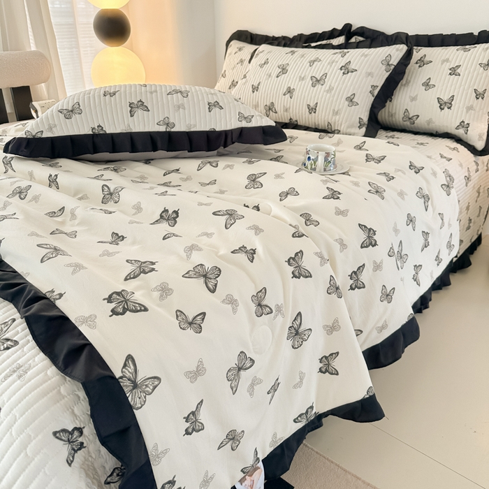 91家纺网 家纺一手货源 找家纺 同田家纺 2025新款A类水洗棉床盖夏被空调被四件套 蝴蝶