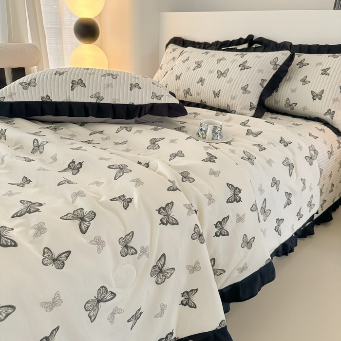 91家纺网 家纺一手货源 找家纺 同田家纺 2025新款A类水洗棉床盖夏被空调被四件套 蝴蝶