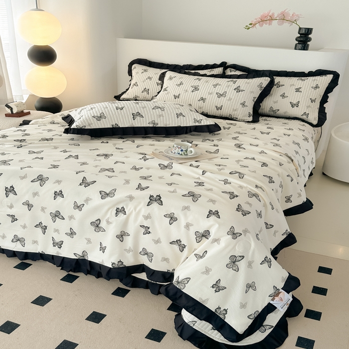 91家纺网 家纺一手货源 找家纺 同田家纺 2025新款A类水洗棉床盖夏被空调被四件套 蝴蝶