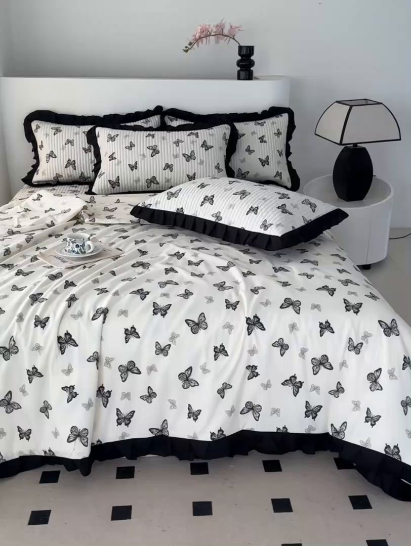 91家纺网 家纺一手货源 找家纺 同田家纺 2025新款A类水洗棉床盖夏被空调被四件套 蝴蝶