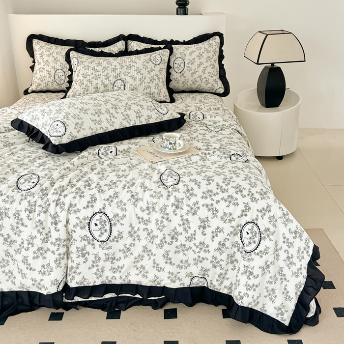 91家纺网 家纺一手货源 找家纺 同田家纺 2025新款A类水洗棉床盖夏被空调被四件套 花香