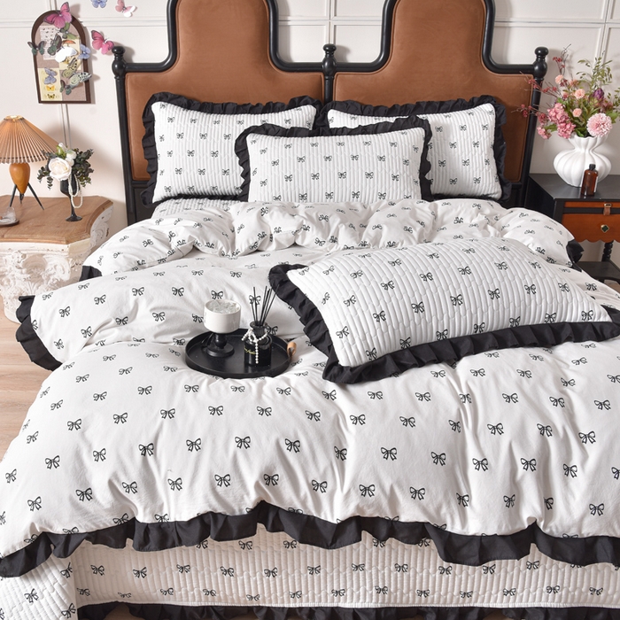 同田家纺 2025新款A类水洗棉夹棉床盖四件套 小蝴蝶结