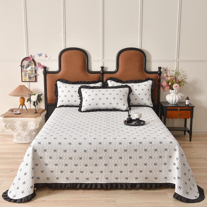 91家纺网 家纺一手货源 找家纺 同田家纺 2025新款A类水洗棉夹棉床盖四件套 小蝴蝶结