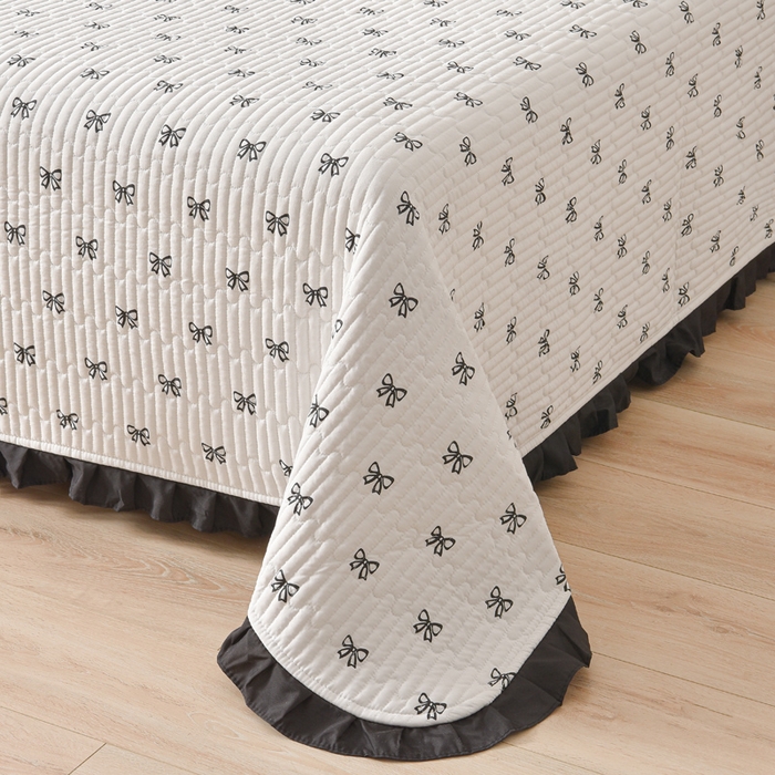 91家纺网 家纺一手货源 找家纺 同田家纺 2025新款A类水洗棉夹棉床盖四件套 小蝴蝶结