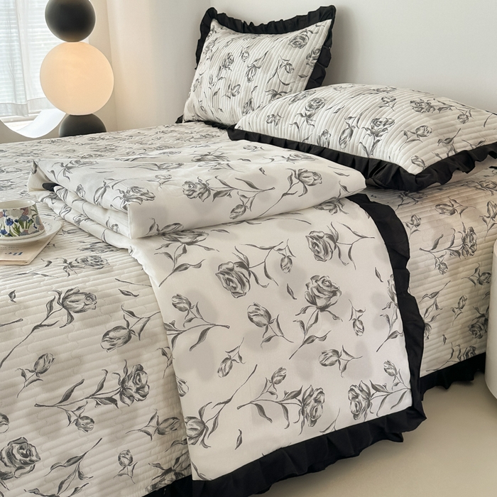 91家纺网 家纺一手货源 找家纺 同田家纺 2025新款A类水洗棉床盖夏被空调被四件套 玫瑰