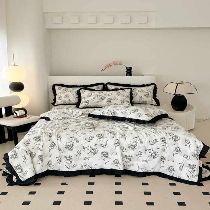 91家纺网 家纺一手货源 找家纺 同田家纺 2025新款A类水洗棉床盖夏被空调被四件套 玫瑰