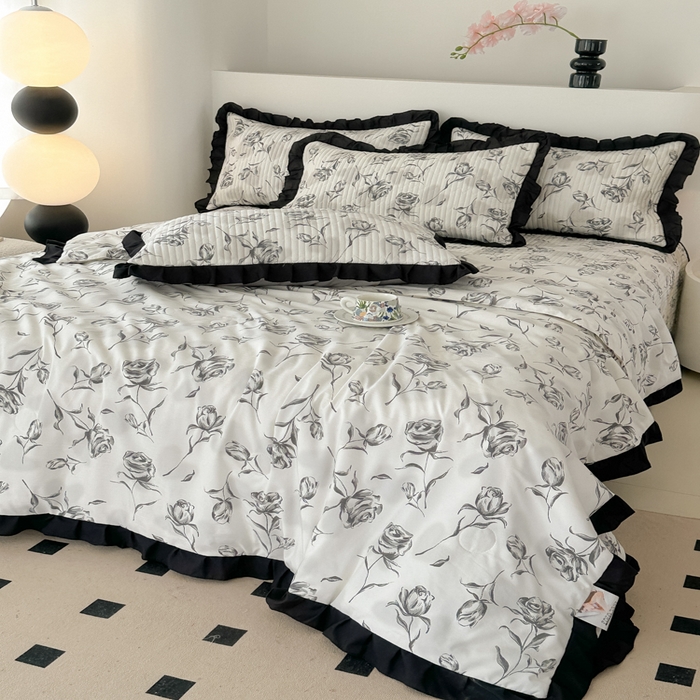 91家纺网 家纺一手货源 找家纺 同田家纺 2025新款A类水洗棉床盖夏被空调被四件套 玫瑰