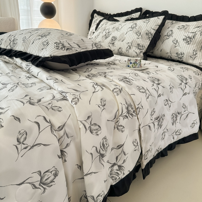 91家纺网 家纺一手货源 找家纺 同田家纺 2025新款A类水洗棉床盖夏被空调被四件套 玫瑰