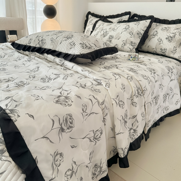 91家纺网 家纺一手货源 找家纺 同田家纺 2025新款A类水洗棉床盖夏被空调被四件套 玫瑰