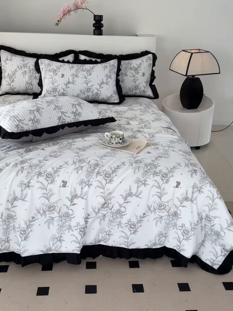 91家纺网 家纺一手货源 找家纺 同田家纺 2025新款A类水洗棉床盖夏被空调被四件套 玫瑰