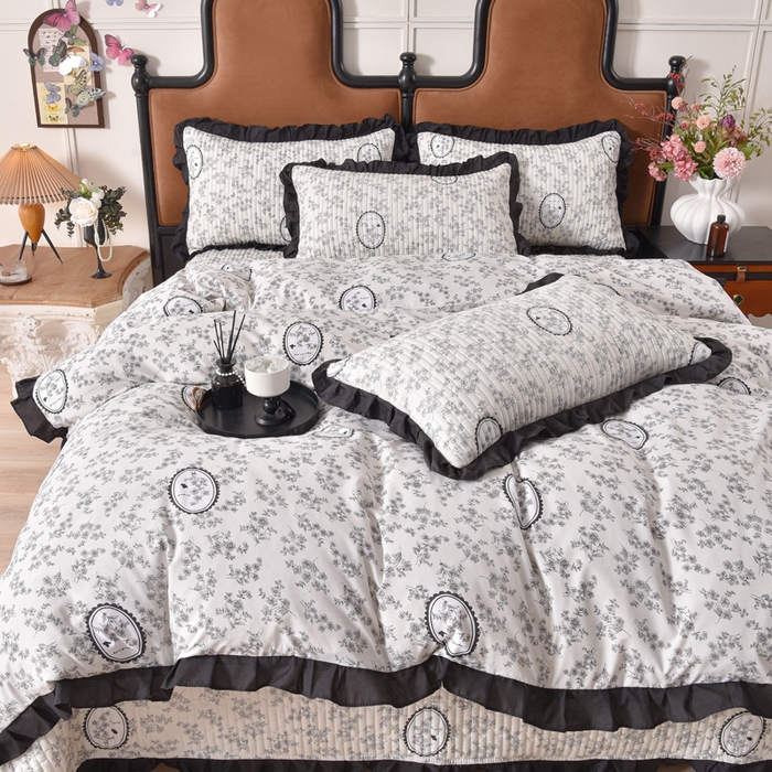 同田家纺 2025新款A类水洗棉夹棉床盖四件套 花香