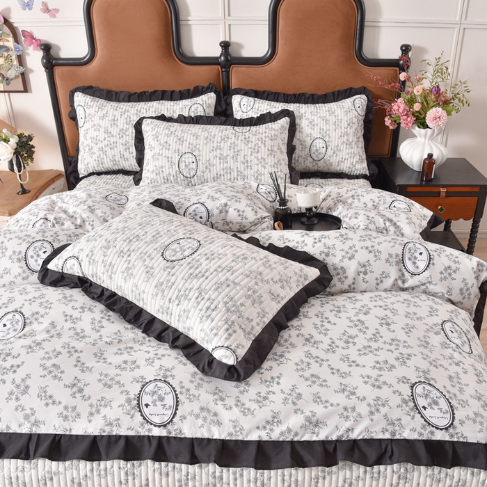 91家纺网 家纺一手货源 找家纺 同田家纺 2025新款A类水洗棉夹棉床盖四件套 花香