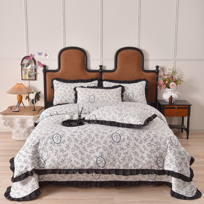 91家纺网 家纺一手货源 找家纺 同田家纺 2025新款A类水洗棉夹棉床盖四件套 花香