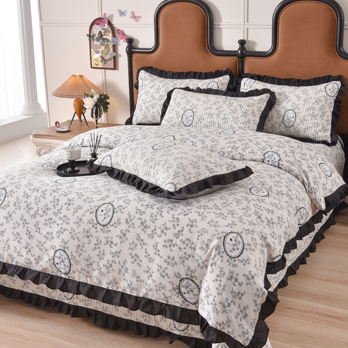 91家纺网 家纺一手货源 找家纺 同田家纺 2025新款A类水洗棉夹棉床盖四件套 花香