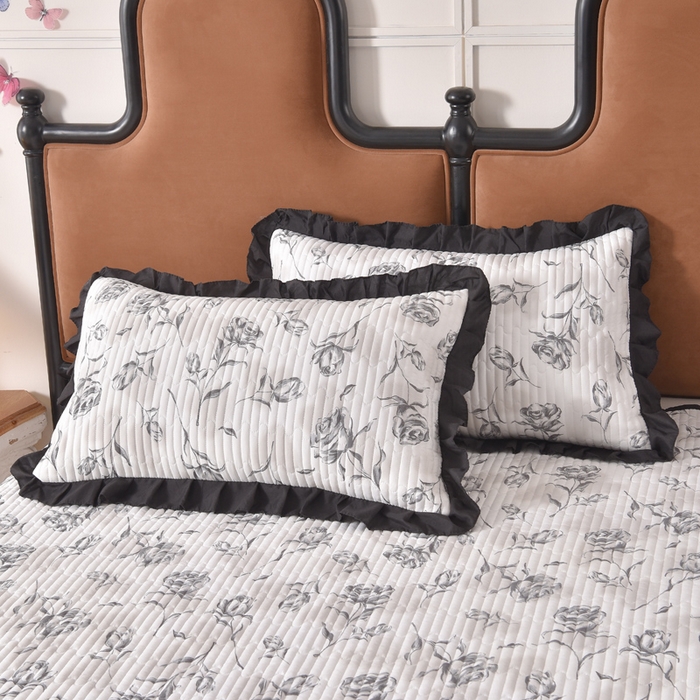 91家纺网 家纺一手货源 找家纺 同田家纺 2025新款A类水洗棉夹棉床盖四件套 玫瑰