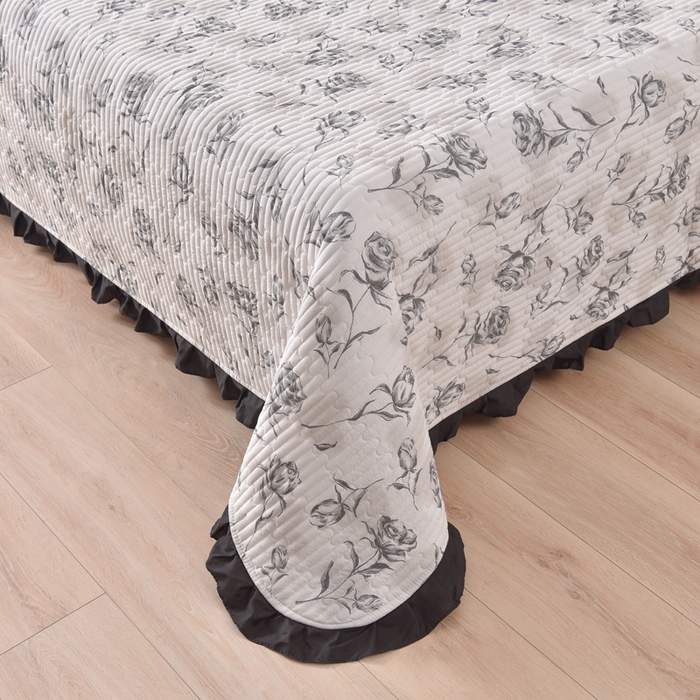 91家纺网 家纺一手货源 找家纺 同田家纺 2025新款A类水洗棉夹棉床盖四件套 玫瑰