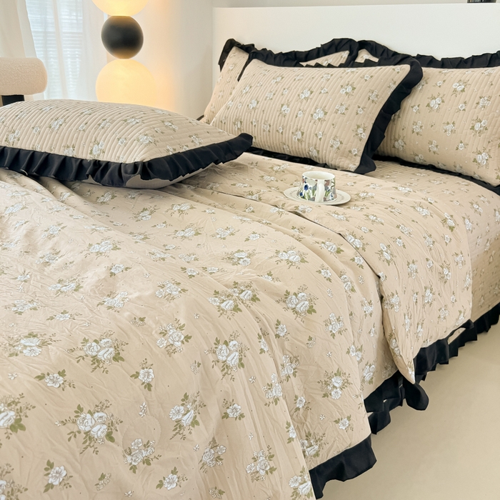 91家纺网 家纺一手货源 找家纺 同田家纺 2025新款A类水洗棉床盖夏被空调被四件套 茉莉奶白