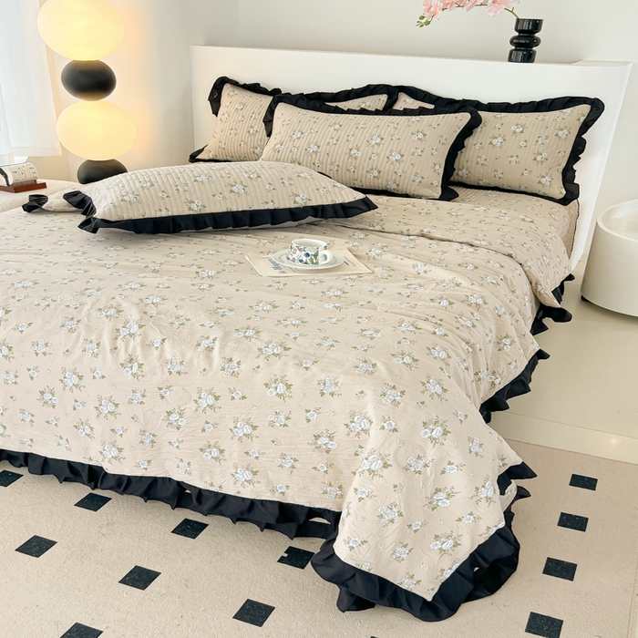 91家纺网 家纺一手货源 找家纺 同田家纺 2025新款A类水洗棉床盖夏被空调被四件套 茉莉奶白