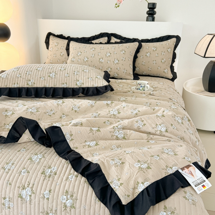 91家纺网 家纺一手货源 找家纺 同田家纺 2025新款A类水洗棉床盖夏被空调被四件套 茉莉奶白