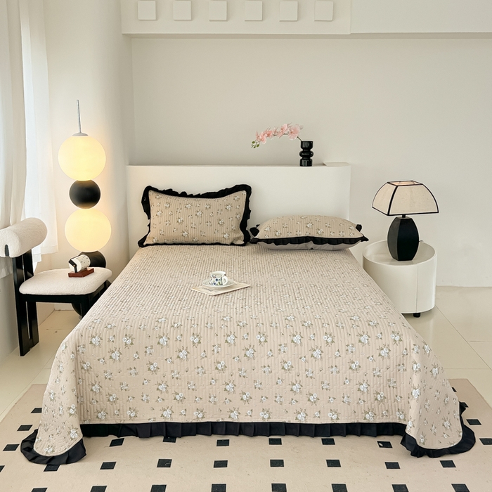 91家纺网 家纺一手货源 找家纺 同田家纺 2025新款A类水洗棉床盖夏被空调被四件套 茉莉奶白