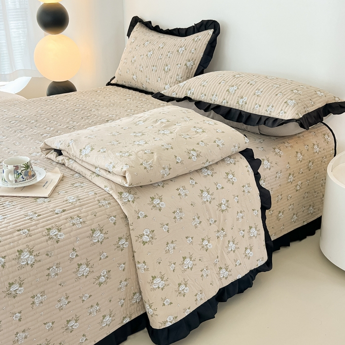 91家纺网 家纺一手货源 找家纺 同田家纺 2025新款A类水洗棉床盖夏被空调被四件套 茉莉奶白