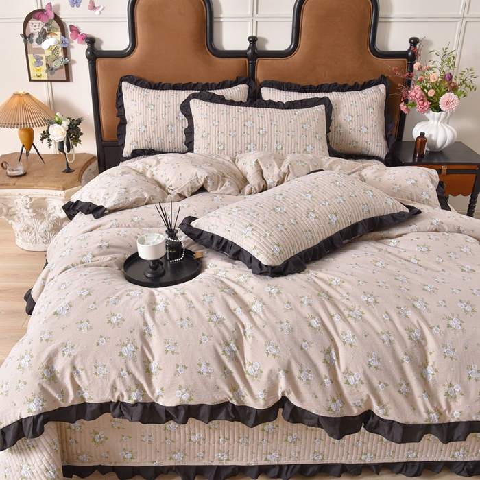 同田家纺 2025新款A类水洗棉夹棉床盖四件套 茉莉奶白