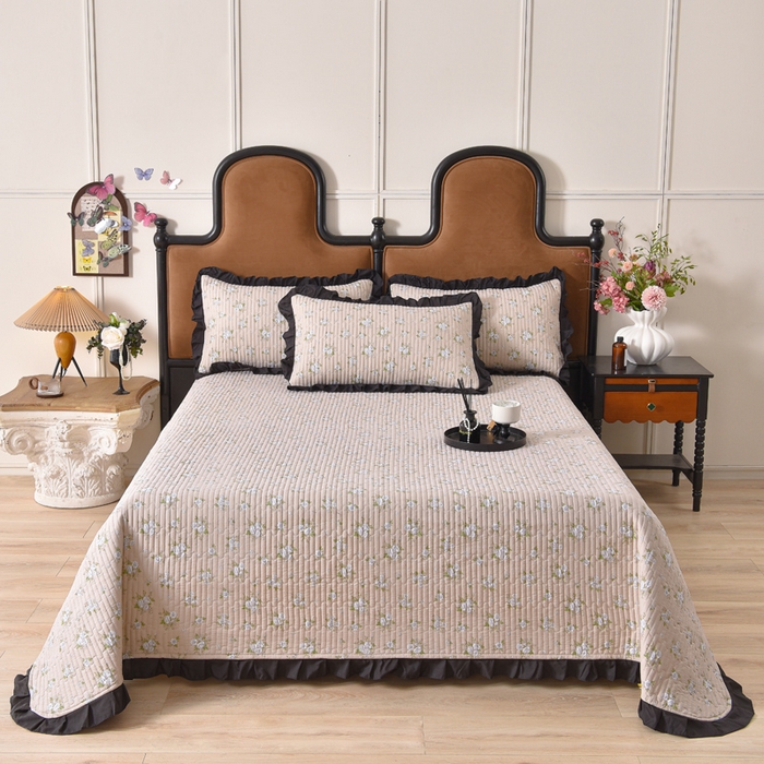 91家纺网 家纺一手货源 找家纺 同田家纺 2025新款A类水洗棉夹棉床盖四件套 茉莉奶白