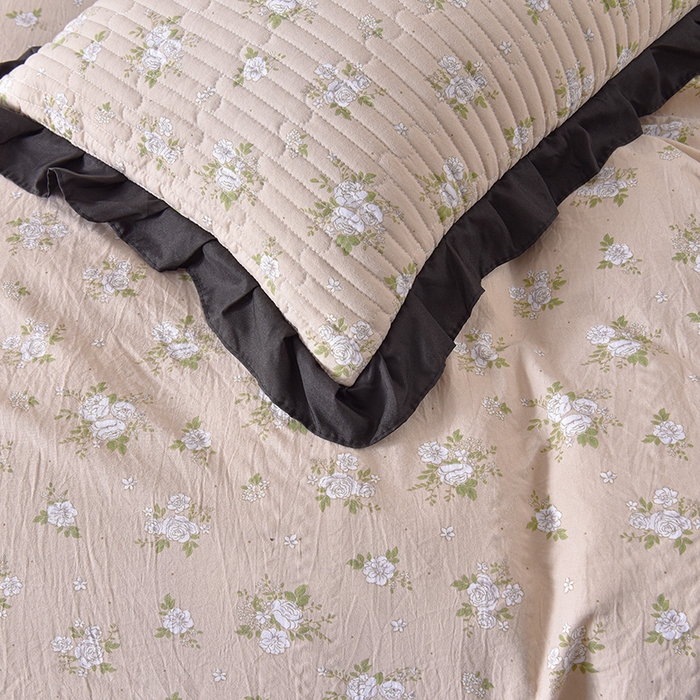 91家纺网 家纺一手货源 找家纺 同田家纺 2025新款A类水洗棉夹棉床盖四件套 茉莉奶白